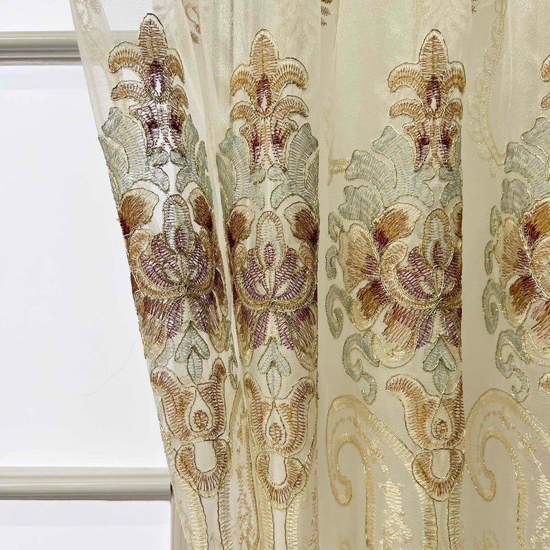 WPKIRA Exquisite European Embroidered Floral Sheer Curtains Rod Pocket Transparent Voile Window Treatment Drapes for Living Room/Hall/Villa Room Decoration Tulle Curtain 1 Panel W40 x L96 inch - Image 5
